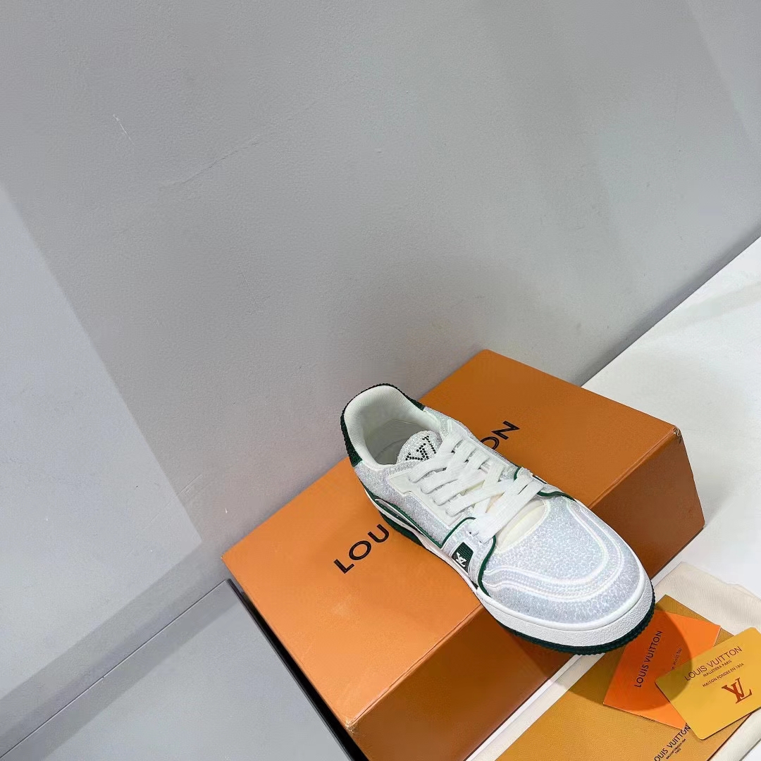 Louis Vuitton Unisex Trainer Sneaker Green Strass Rubber Outsole LV Initials Monogram Flowers