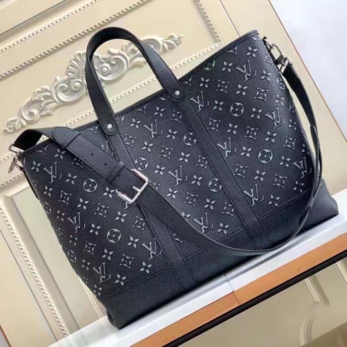 Louis Vuitton LV Unisex Tote Journey Carryall Bag Black Charcoal Cowhide Leather