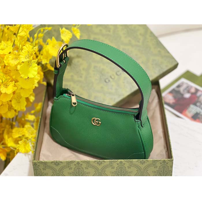 Gucci Women GG Aphrodite Shoulder Bag Double G Green Leather Zip Closure