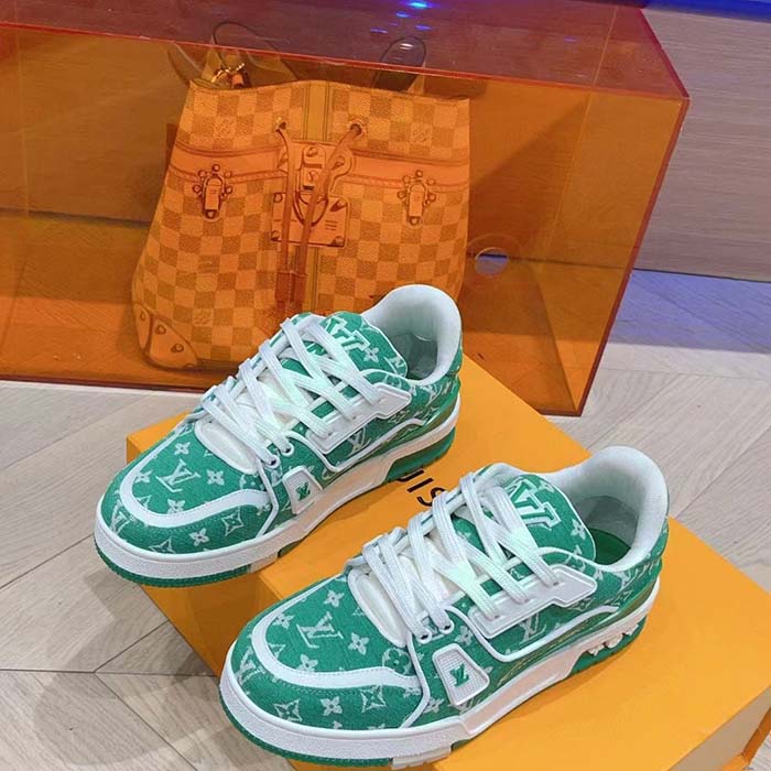 Louis Vuitton LV Unisex LV Trainer Sneaker Green Monogram Textile Rubber Outsole