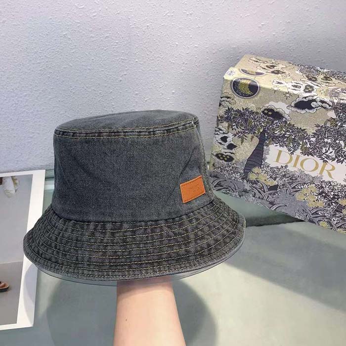 Dior Unisex CD Dior Denim Bucket Hat Blue Cotton Denim
