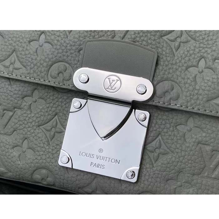 Louis Vuitton LV Unisex S Lock Messenger Mineral Gray Embossed Taurillon Monogram Cowhide Leather