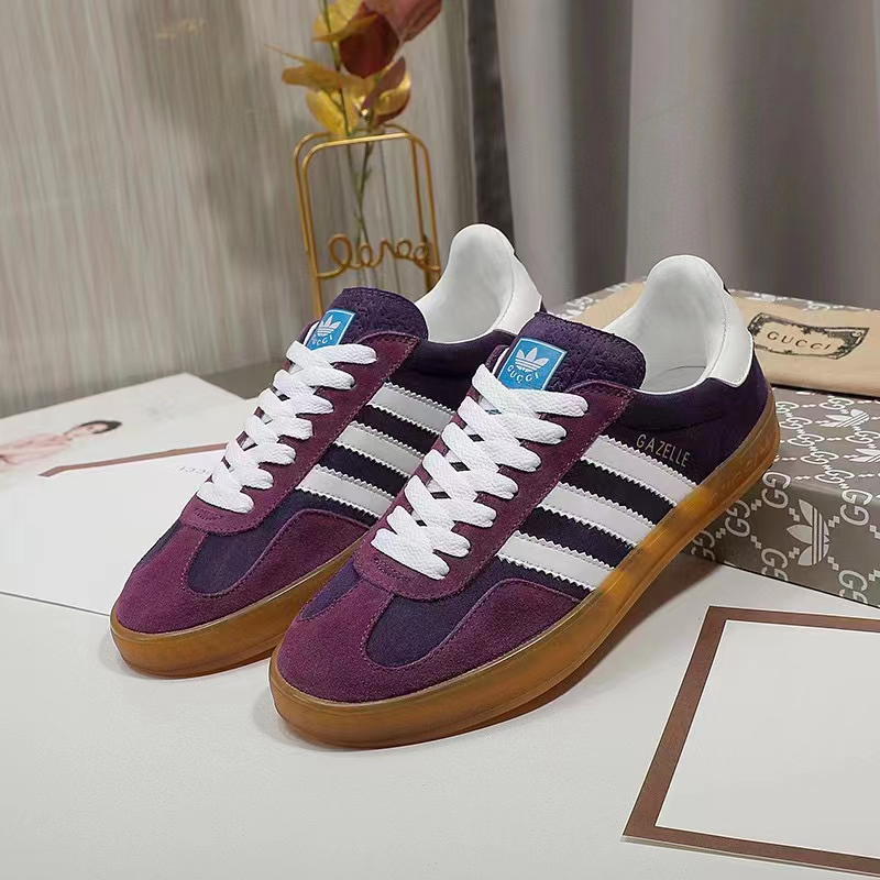Gucci Unisex GG Adidas x Gucci Gazelle Sneaker Burgundy Velvet Suede Duchesse Demetra