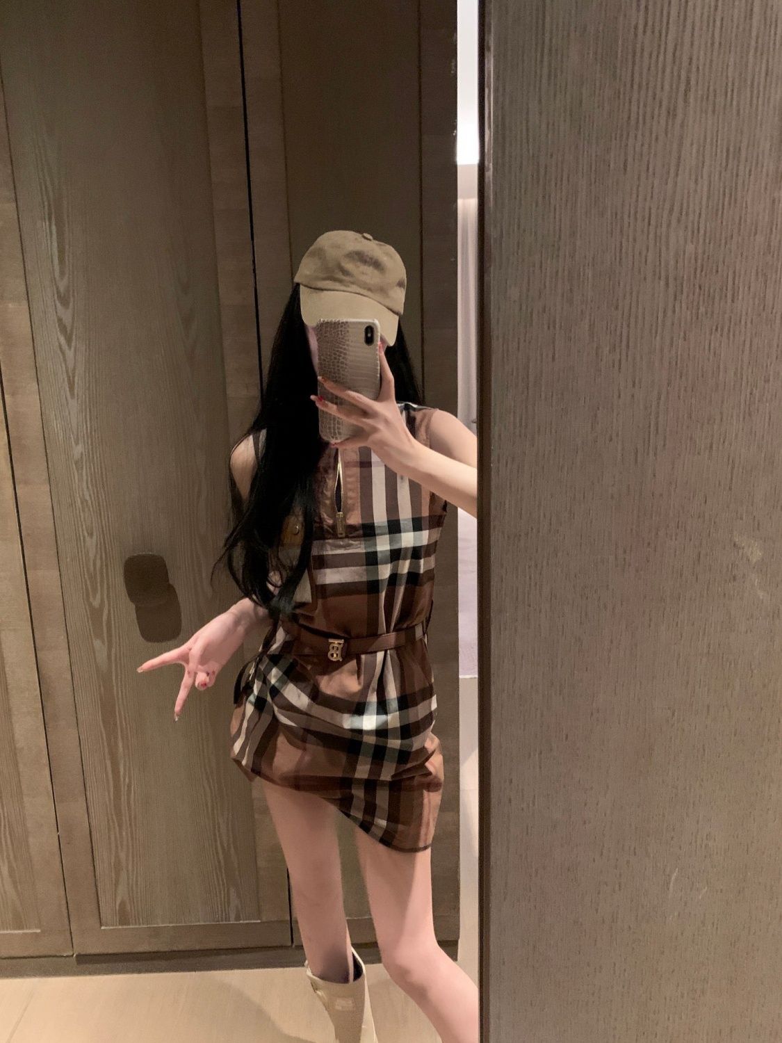 Plaid vest dress women 2025 summer classic lapel slim fit plaid sleeveless dress with belt PD042025071801