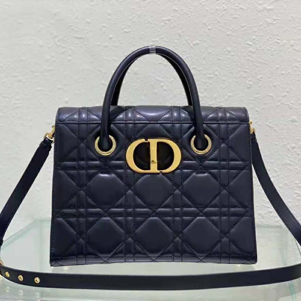 Dior Women Medium ST Honore Tote Black Macrocannage Lambskin