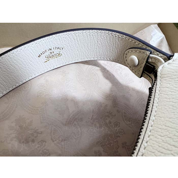 Gucci Women GG Aphrodite Shoulder Bag Double G White Leather Zip Closure