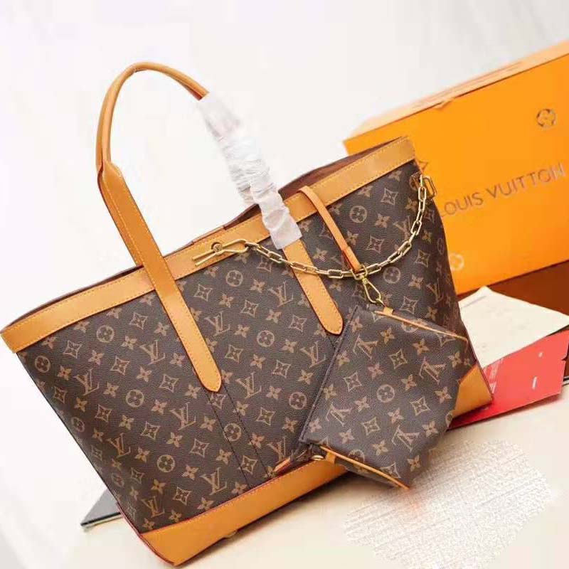 Louis Vuitton LV Men Cabas Voyage in Iconic Monogram Canvas and Natural Leather-Brown