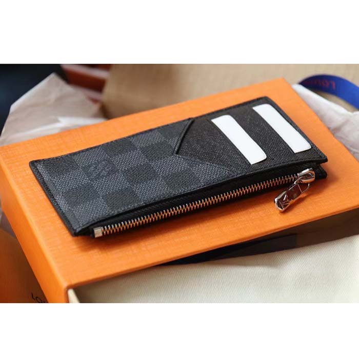 Louis Vuitton LV Unisex Coin Card Holder Damier Graphite Coated Canvas Cowhide Leather