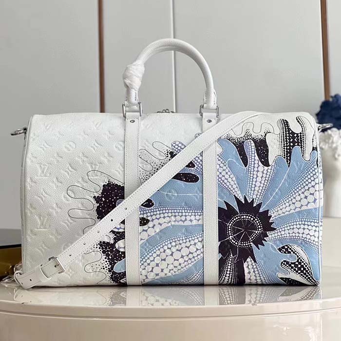 Louis Vuitton Unisex LV x YK Bandoulière Keepall 50 White Taurillon Monogram Cowhide Psychedelic Flower