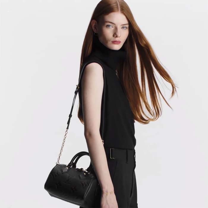 Louis Vuitton Women LV Speedy Bandoulière 20 Black Embossed Grained Cowhide Leather