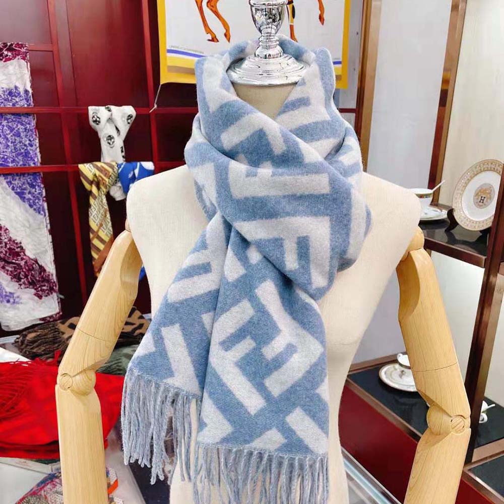 Fendi Women FF Scarf Light Blue Cashmere Scarf