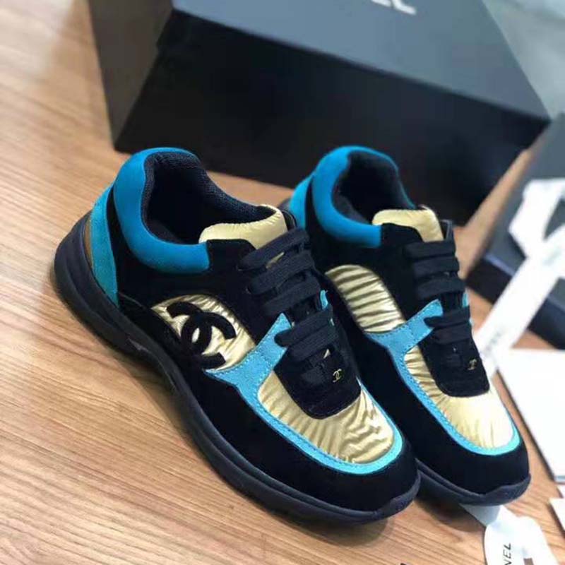 Chanel Women Velvet Calfskin & Mixed Fibers Sneakers-Gold