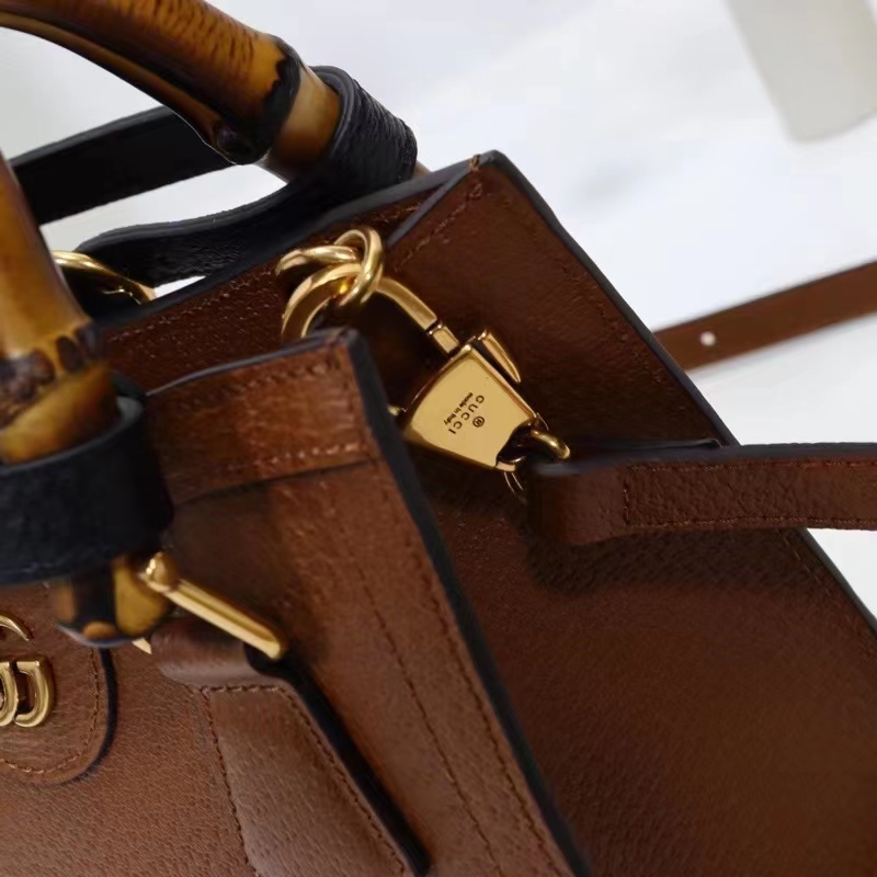 Gucci GG Women Diana Mini Tote Bag Cuir Brown Leather Double G