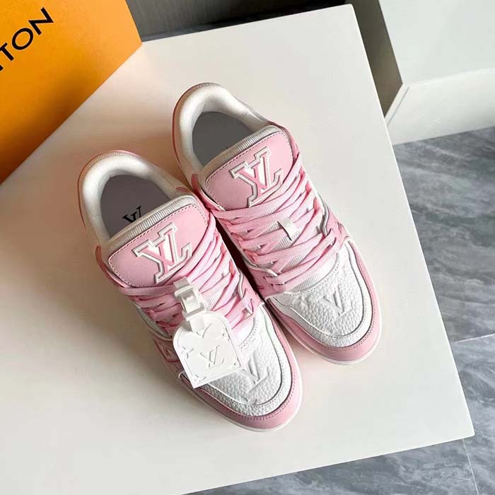 Louis Vuitton Unisex LV Trainer Sneaker Pink Mix Materials Rubber Initials Monogram Flowers