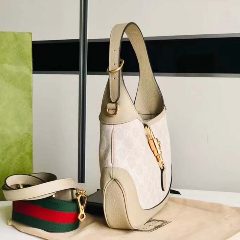 Gucci Women Jackie 1961 Small GG Shoulder Bag Beige White Supreme Canvas