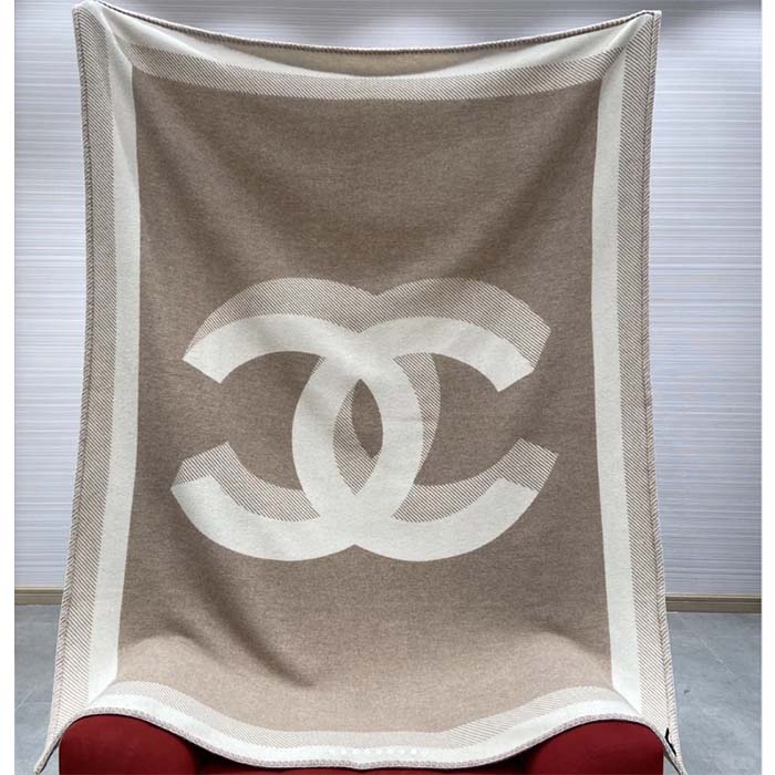 Chanel Unisex CC Cotton Wool Tweed Beige Sandy Multifunction Scarf Blanket