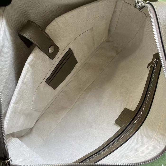 Gucci Unisex Jumbo GG Briefcase Taupe Leather Cotton Linen Lining