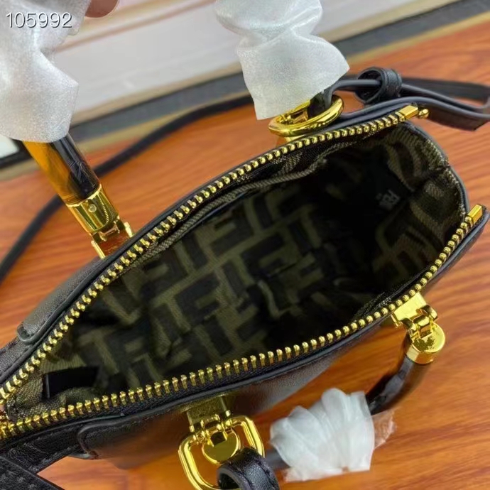 Fendi Women FF By The Way Mini Small Black Leather Boston Bag