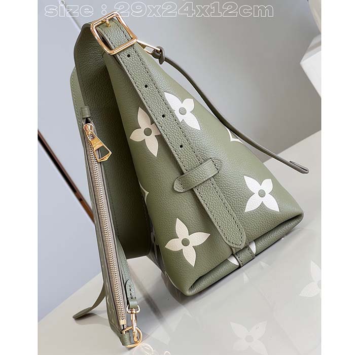 Louis Vuitton LV Women CarryAll PM Bag Light Khaki Cream Monogram Empreinte Embossed Grained Cowhide Leather