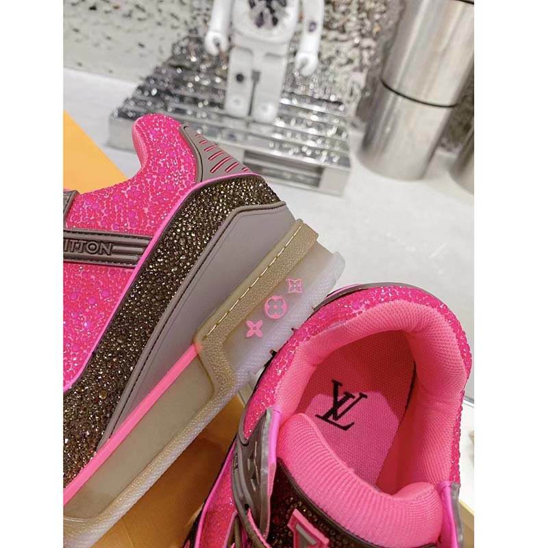 Louis Vuitton LV Unisex Trainer Sneaker Pink Strass Rubber Initials Monogram Flowers