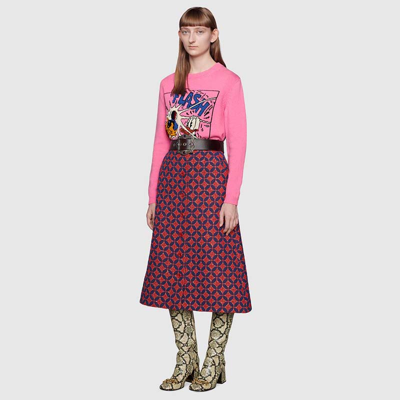 Gucci Women Disney x Gucci Donald Duck Wool Sweater Crew Neck-Pink