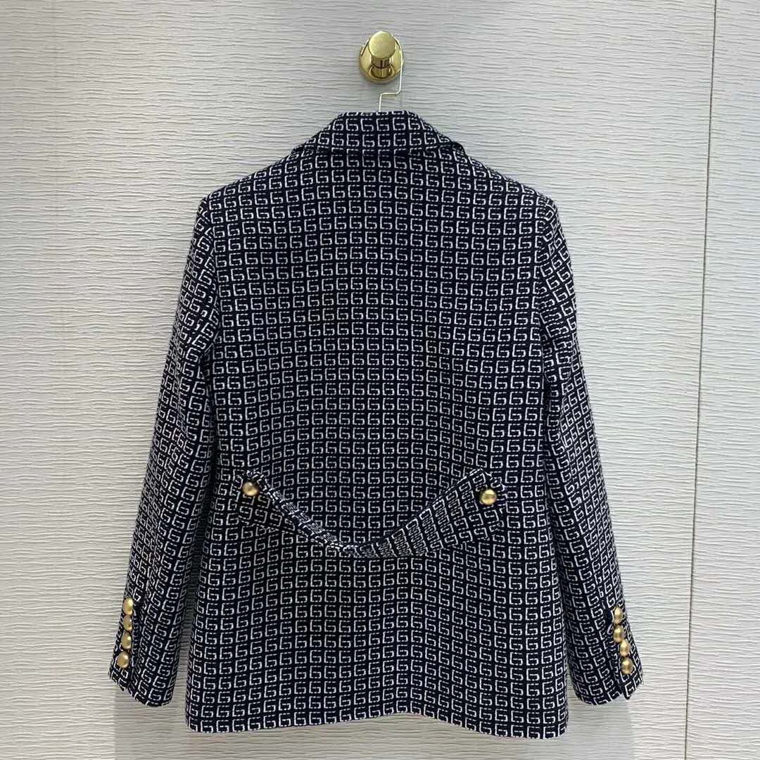 Gucci Women Square G Wool Jacket in Boxy Fit-Navy