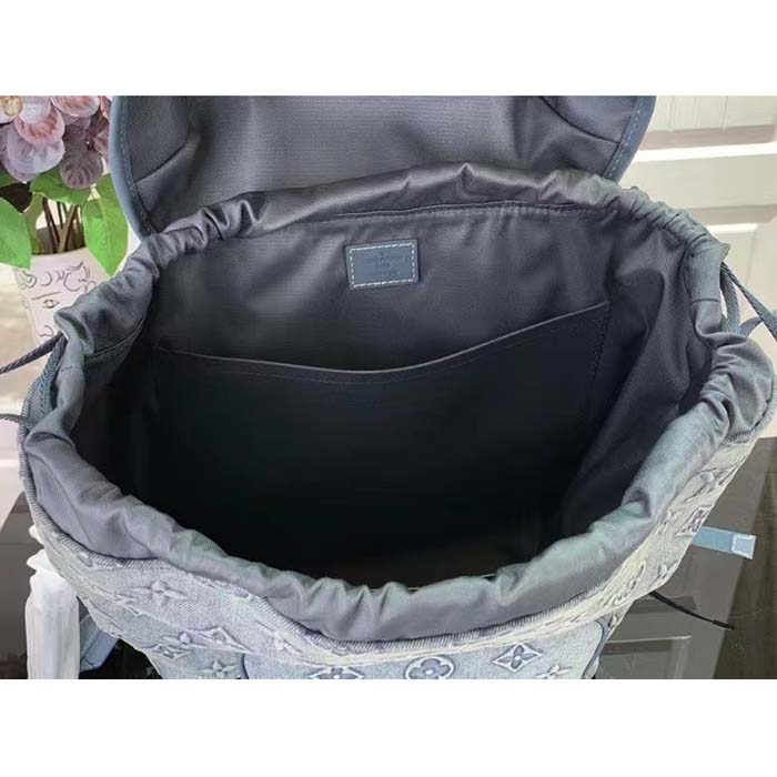 Louis Vuitton LV Unisex Montsouris Backpack Monogram Washed Denim Coated Canvas Cowhide Leather