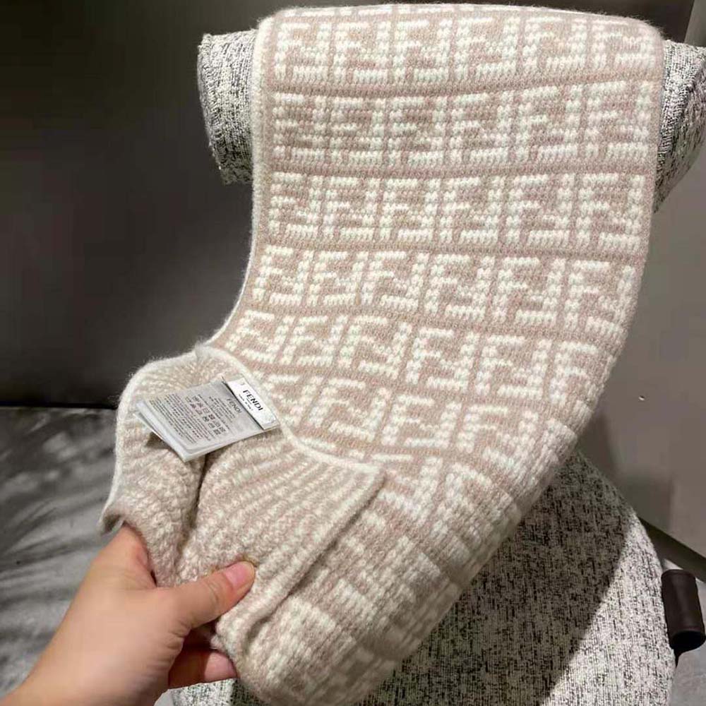 Fendi Women FF Scarf Dove Gray Cashmere Scarf