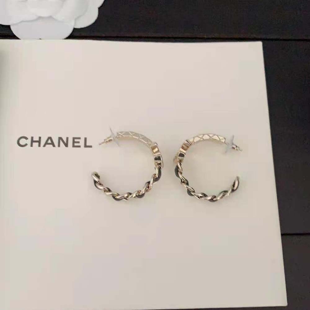 Chanel Women Hoop Earrings in Metal Calfskin and Strass