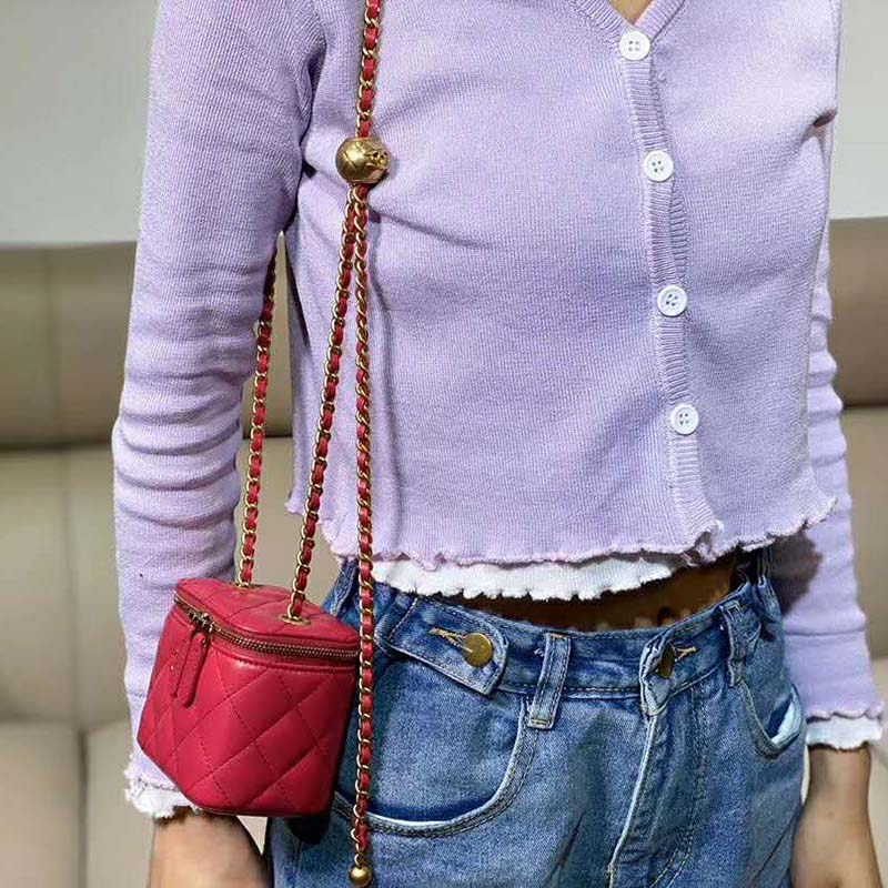 Chanel Women Mini Vanity with Classic Chain Grained Calfskin Leather