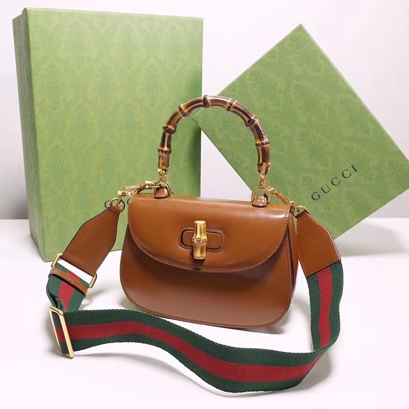 Gucci Women Gucci Bamboo 1947 Small Top Handle Bag Brown Leather Bamboo Hardware