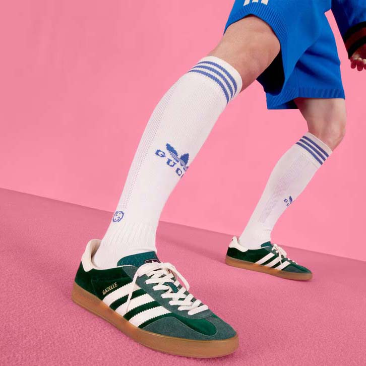 Gucci Unisex GG Adidas x Gucci Gazelle Sneaker Green Suede White Demetra Trefoil