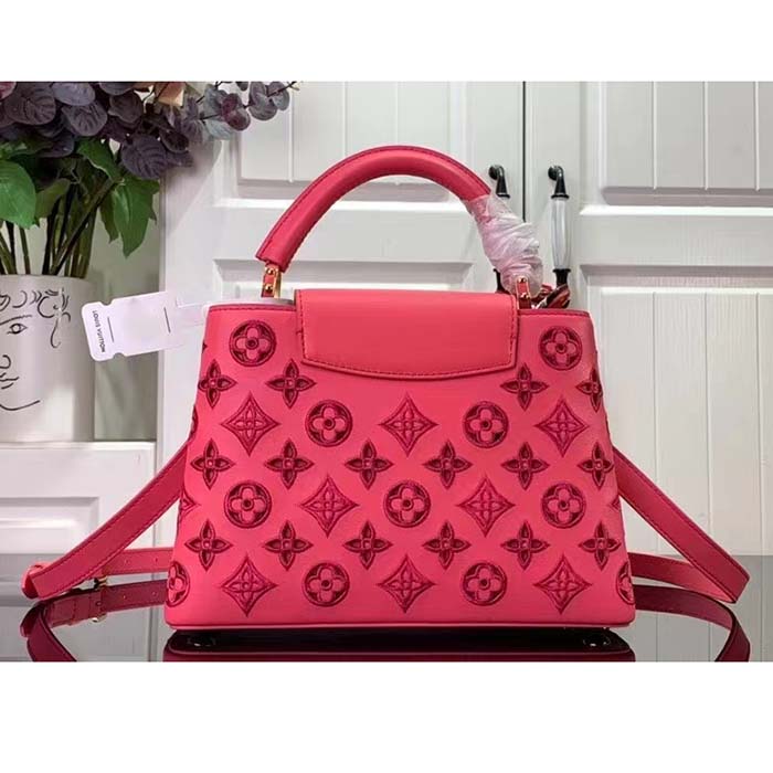 Louis Vuitton LV Women Capucines BB Handbag Pink Calfskin Leather Cowhide Lining