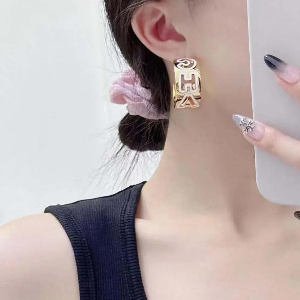 Chanel Women Clip on Hoop Earrings Metal Resin