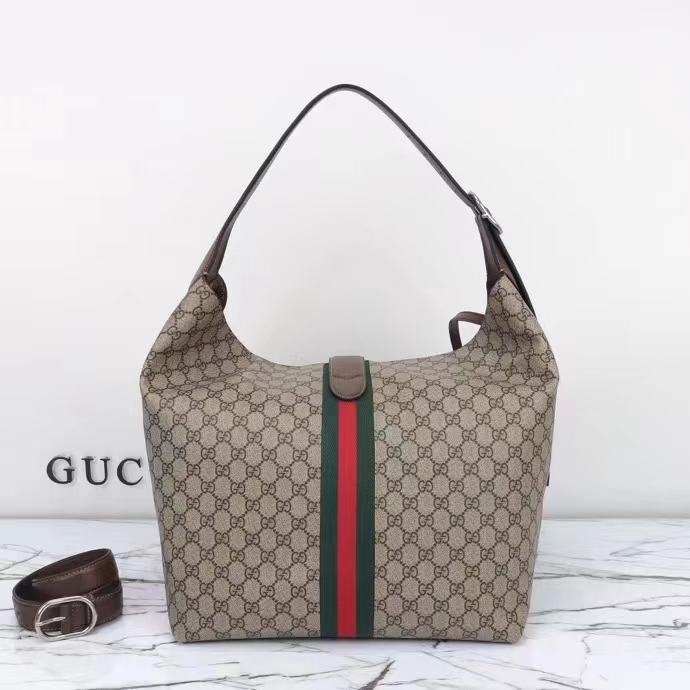 Gucci Unisex Jackie 1961 Medium Shoulder Bag Beige Ebony GG Supreme Piston Closure