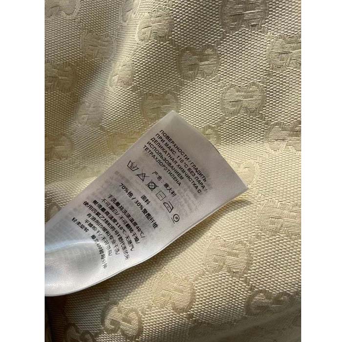 Gucci Women GG Canvas Bomber Jacket Cream Self-Covered Buttons Interlocking G Lined High Neck