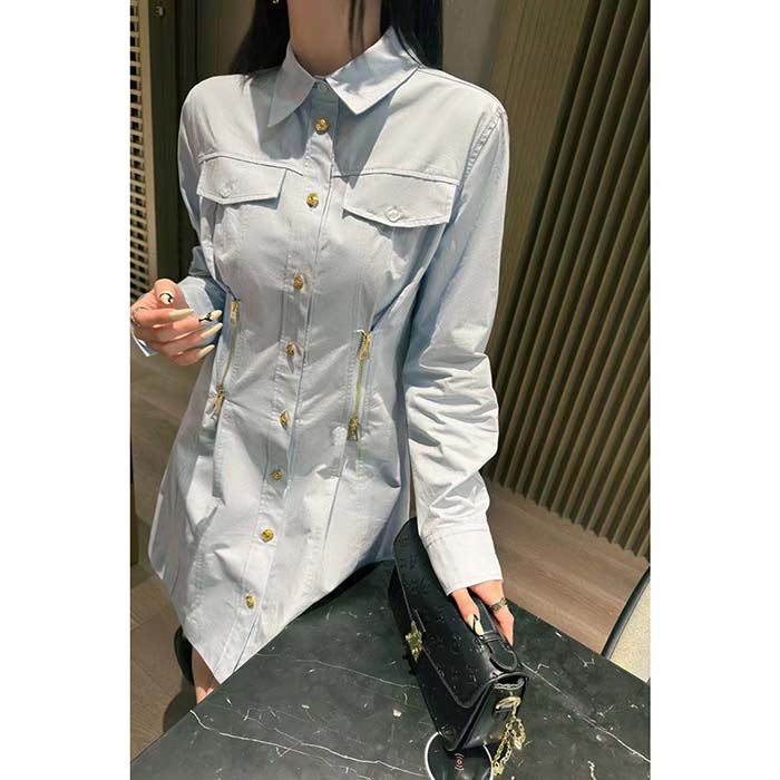 Louis Vuitton LV Women Zipper Waist Shirt Dress Coton Ice Blue Regular Fit