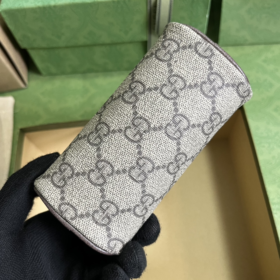 Gucci GG Unisex Coin Purse Double G Strawberry Beige Ebony GG Supreme Canvas