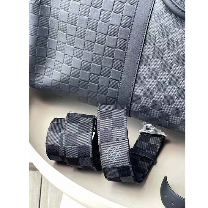 Louis Vuitton LV Unisex Keepall Bandoulière 50 Travel Bag Black Graphite Damier Infini Cowhide