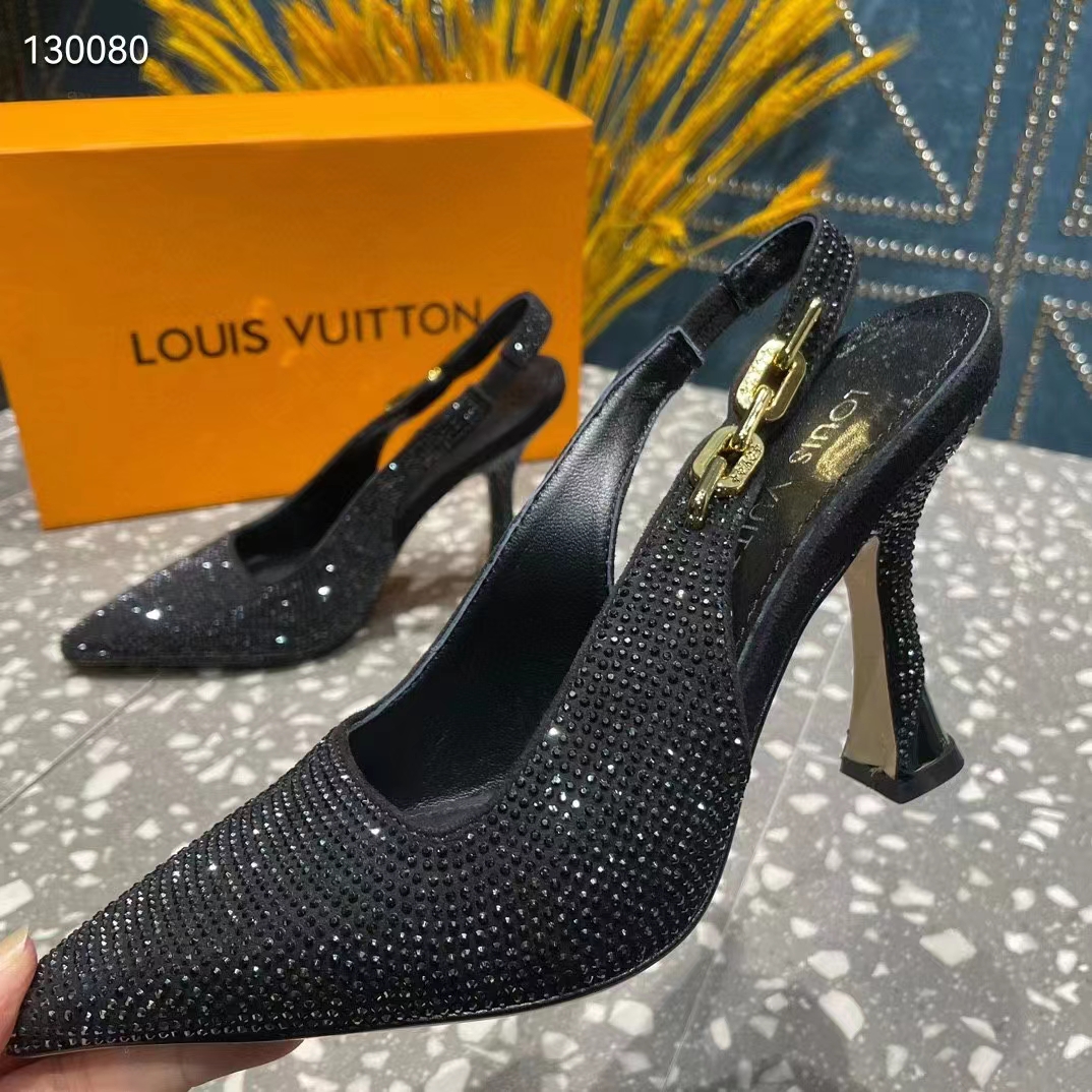 Louis Vuitton LV Women Sparkle Slingback Pump Black Strass Elasticized 9.5 Cm Heel