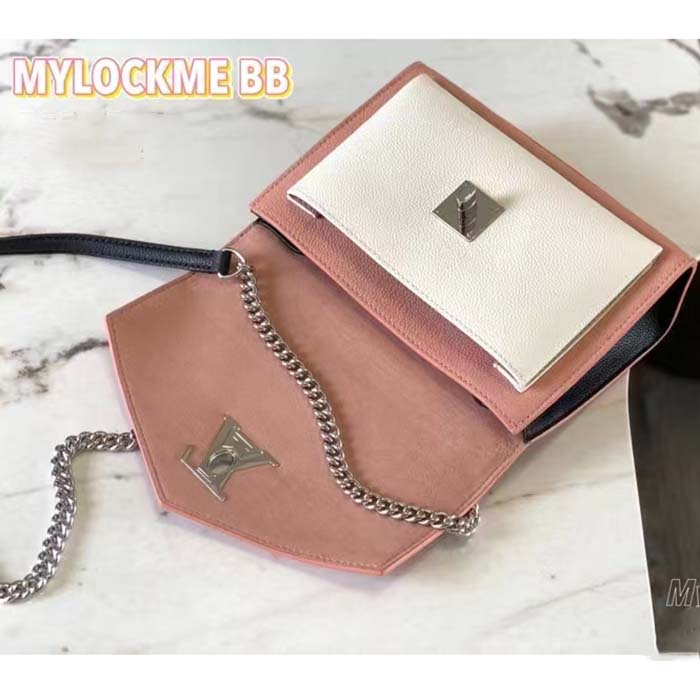 Louis Vuitton LV Women Mylockme Chain Bag Rose Trianon Pink Grained Calf Leather