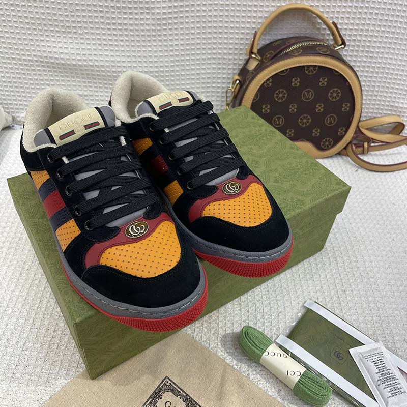 Gucci Unisex Lovelight Screener Sneaker Black Suede Rubber Sole Low 3.3 Cm Heel