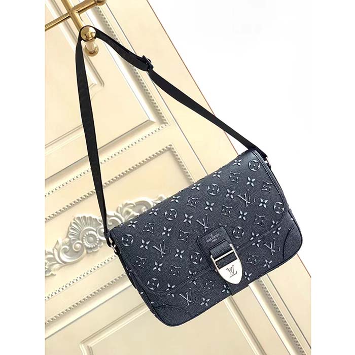 Louis Vuitton LV Unisex Archy Messenger MM Bag Black Charcoal Cowhide Leather