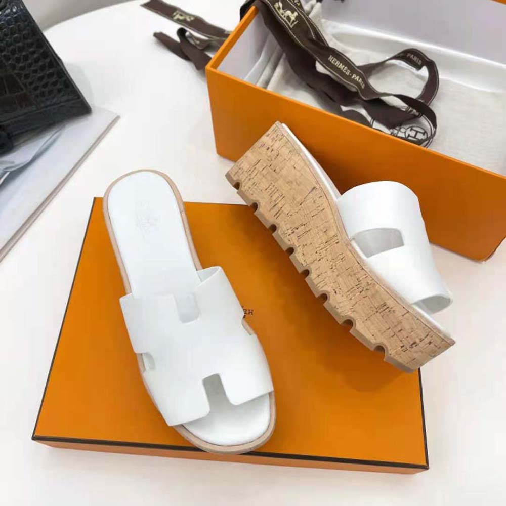 Hermes Women Eze 30 Sandal in 7cm Heel Height-White
