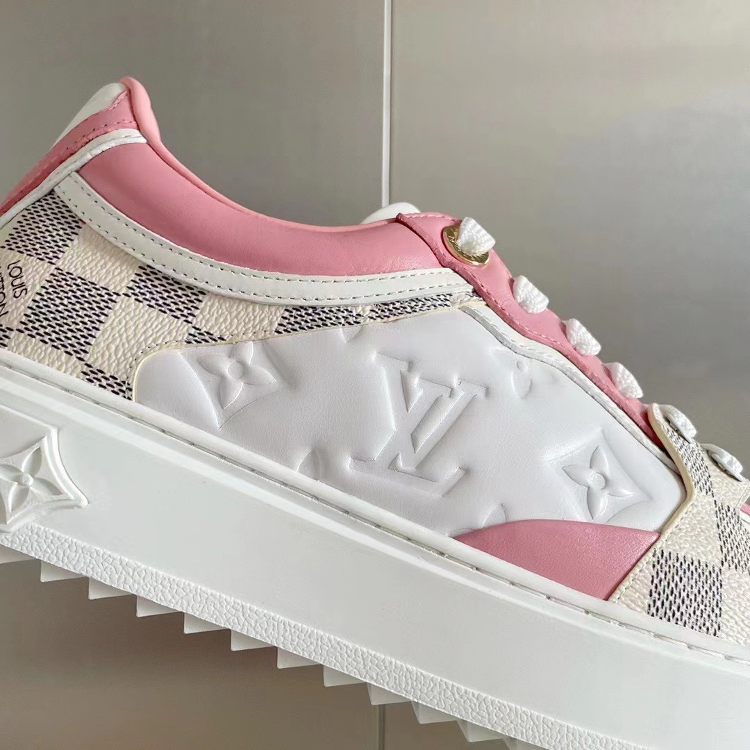 Louis Vuitton LV Women Time Out Sneaker Pink Monogram Embossed Calf Leather