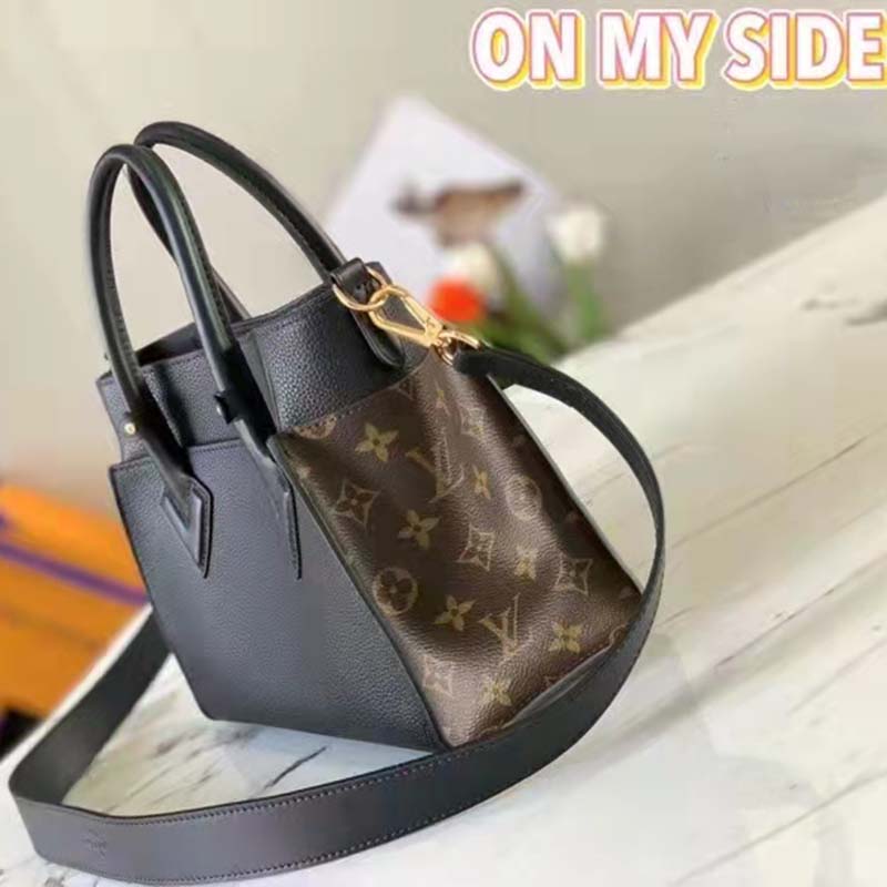 Louis Vuitton LV Women On My Side PM Handbag Black Monogram Coated Canvas Calf