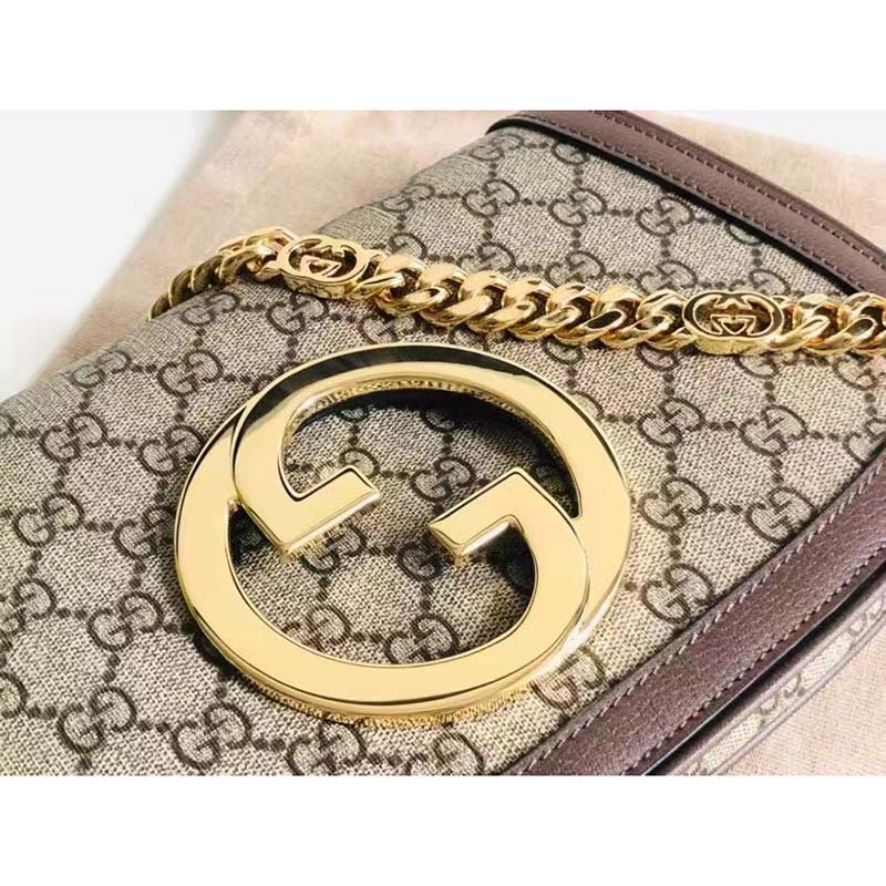 Gucci Women GG Blondie Shoulder Bag Beige Ebony GG Supreme Canvas