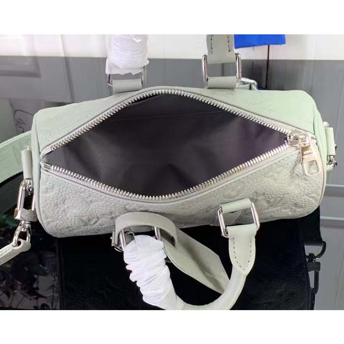 Louis Vuitton LV Unisex Keepall Bandoulière 25 Mineral Gray Embossed Taurillon Monogram Cowhide Leather