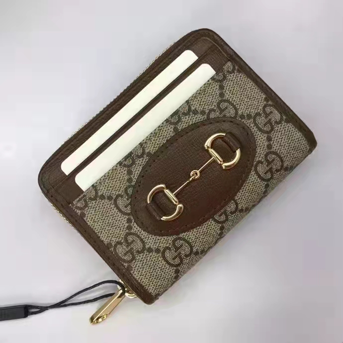 Gucci Unisex 1955 Horsebit Card Case Wallet Beige Ebony GG Supreme Canvas