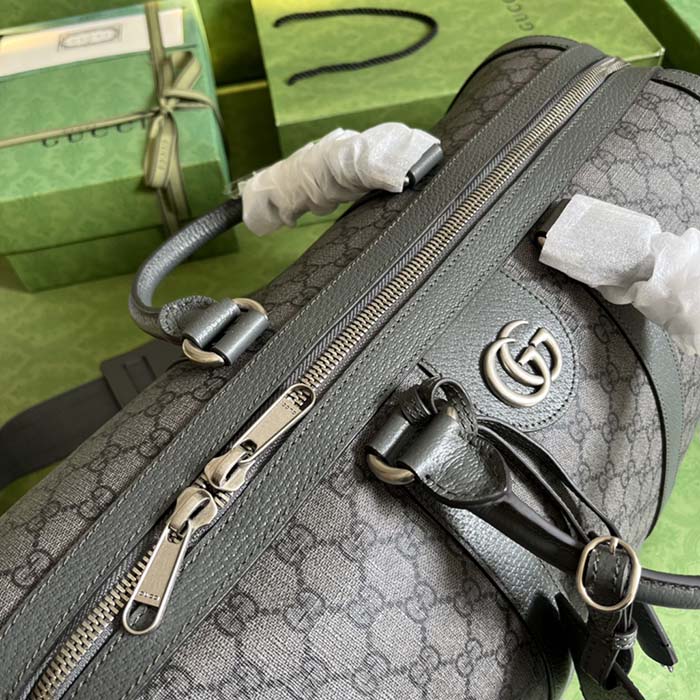 Gucci Unisex Savoy Large Duffle Bag Grey Black GG Supreme Canvas Double G